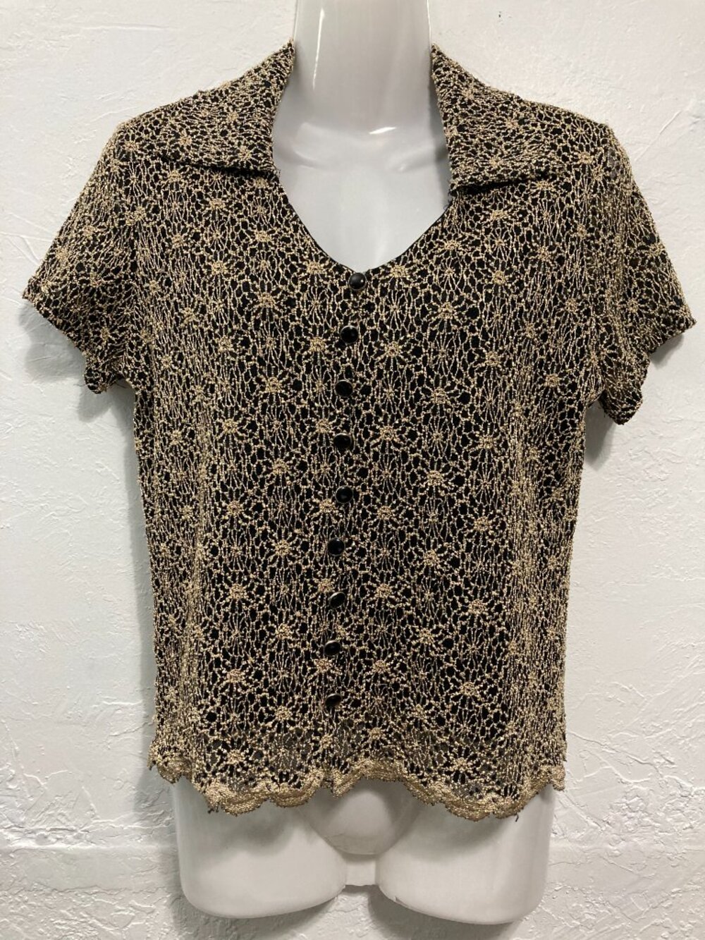 Vintage Nicola Top Shirt Pop Corn Stretch Y2K USA Button Detail Grunge M